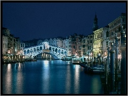 Noc, Kanał, Domy, Most, Wenecja